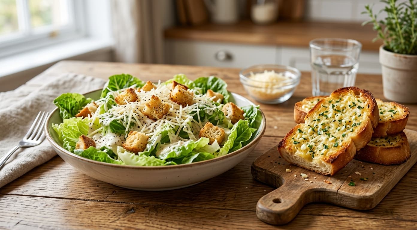 Easy Caesar Salad with Garlic Bread Tips